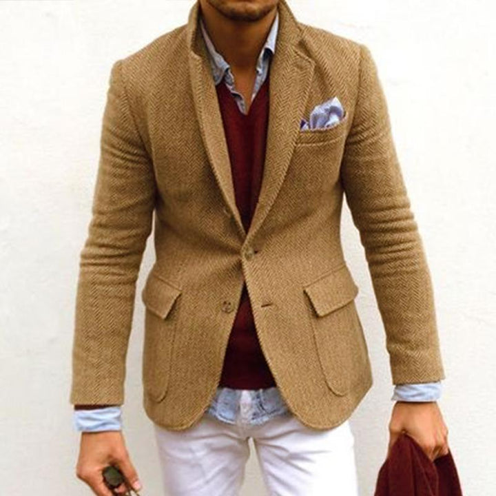 Blazer en laine vintage avec motif chevrons et col pour homme