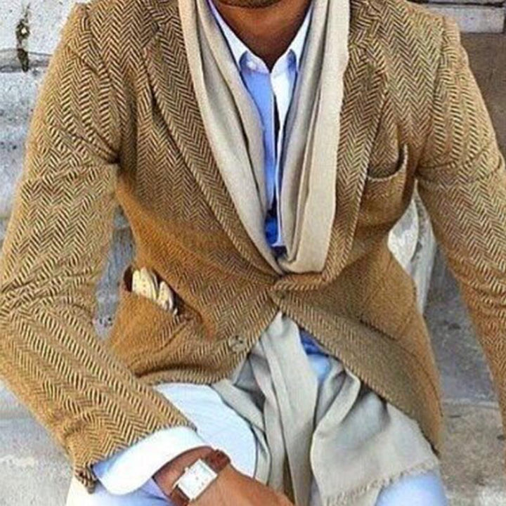 Blazer en laine vintage avec motif chevrons et col pour homme