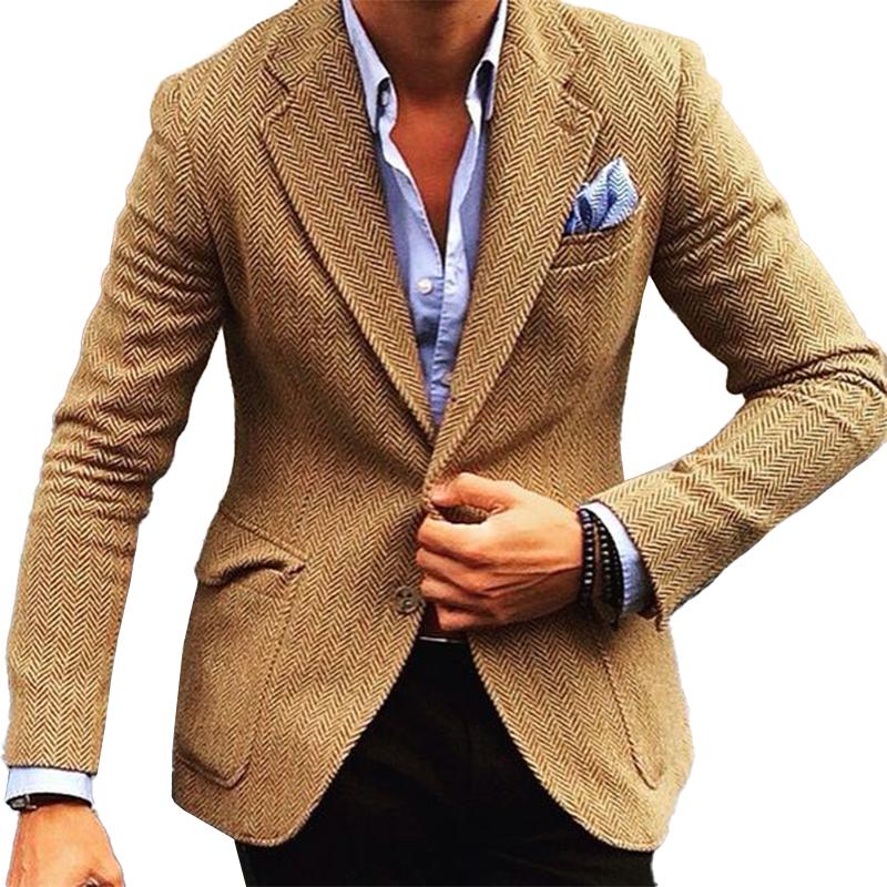 Blazer en laine vintage avec motif chevrons et col pour homme