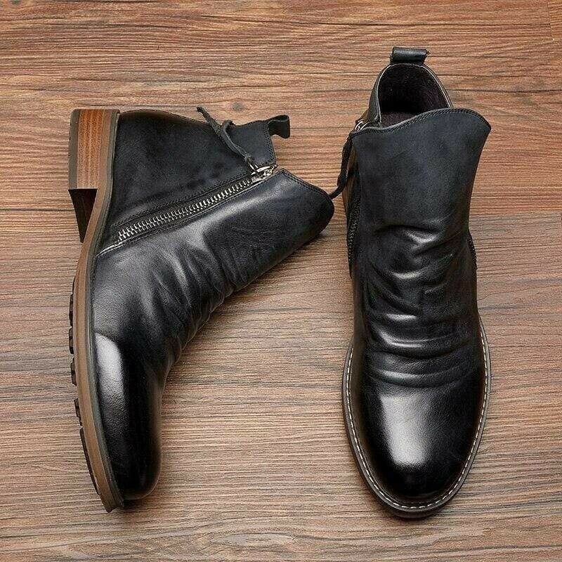 Botas de Cuero Casual para Hombre | Diseño Vintage con Cremallera