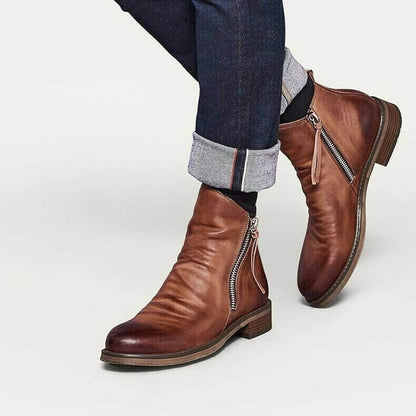 Botas de Cuero Casual para Hombre | Diseño Vintage con Cremallera