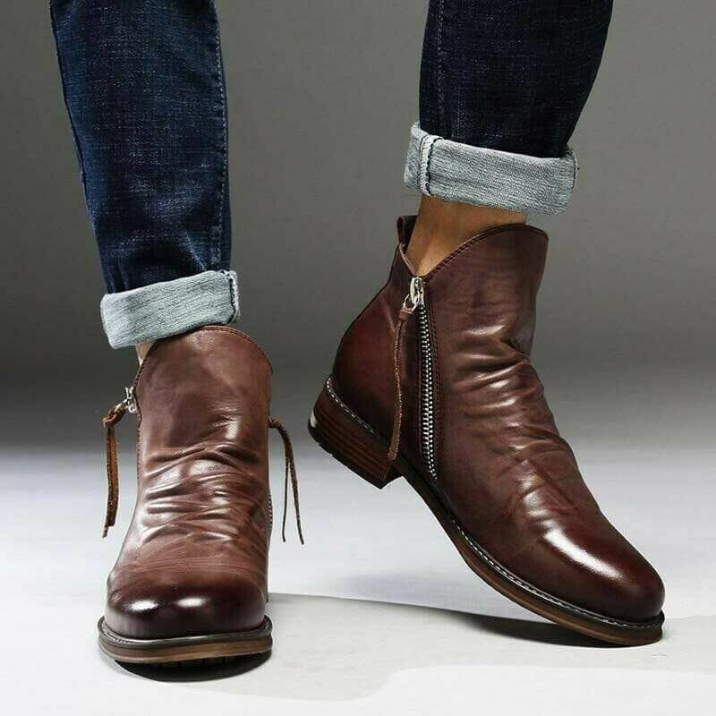 Botas de Cuero Casual para Hombre | Diseño Vintage con Cremallera