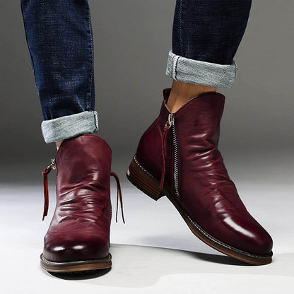 Botas de Cuero Casual para Hombre | Diseño Vintage con Cremallera