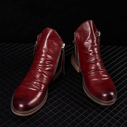 Botas de Cuero Casual para Hombre | Diseño Vintage con Cremallera
