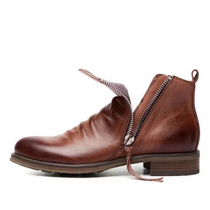 Botas de Cuero Casual para Hombre | Diseño Vintage con Cremallera