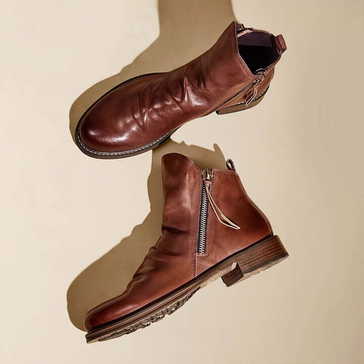 Botas de Cuero Casual para Hombre | Diseño Vintage con Cremallera