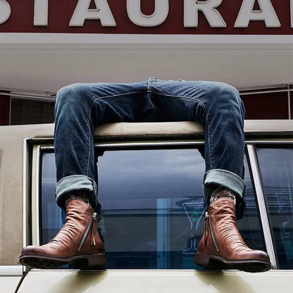 Botas de Cuero Casual para Hombre | Diseño Vintage con Cremallera