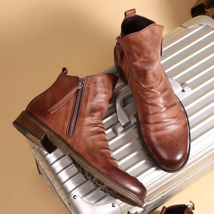 Botas de Cuero Casual para Hombre | Diseño Vintage con Cremallera