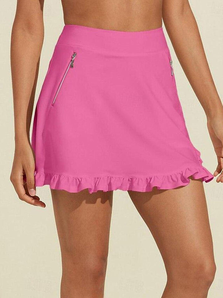Golf-Rockhose für Damen mit UV-Schutz UPF50+, Sportlicher Skort mit hohem Bund, Volants und 17 Zoll Länge