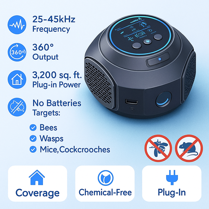 Ultraschall-Abwehrmittel für Bienen und Wespen Breevo mit 360-Grad-Abdeckung