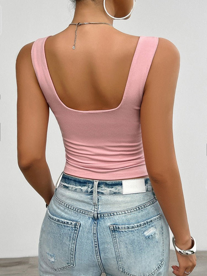Tanktop roze met twistdetail rugzijde