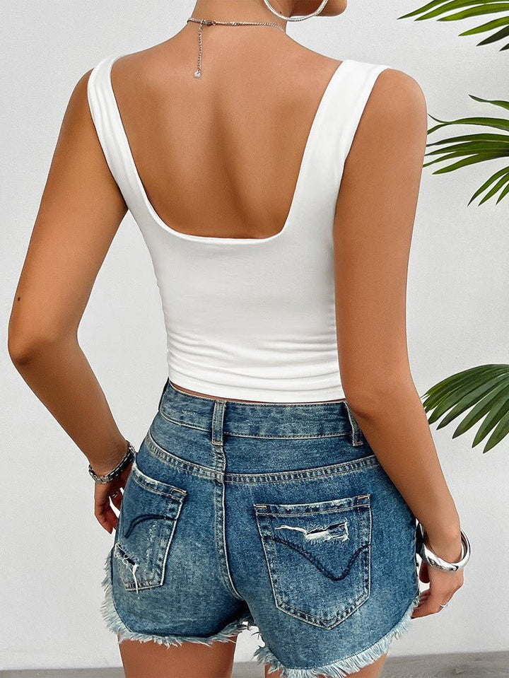 Tops wit katoen slim fit twistdetail rugzijde