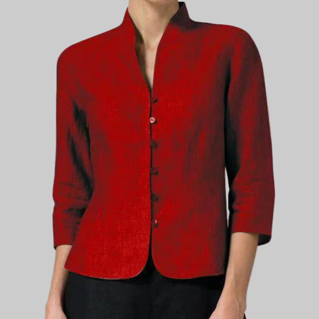 VierraSol | Blusa de Cuello Mandarín para Mujer con Botones en el Frente