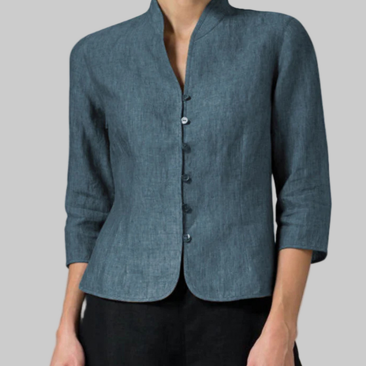 VierraSol | Blusa de Cuello Mandarín para Mujer con Botones en el Frente