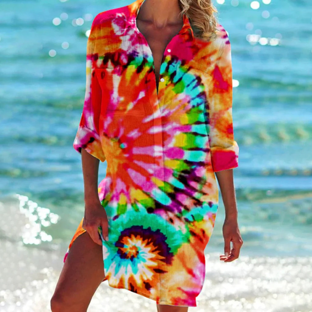 Camisa de Playa para Mujeres con Estampado Tie-Dye