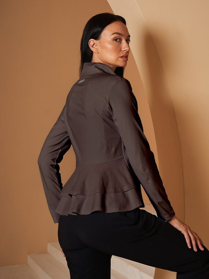 Dámská golfová bunda s ochranou proti slunci | Lehká sportovní bunda na zip s volánkovým detailem